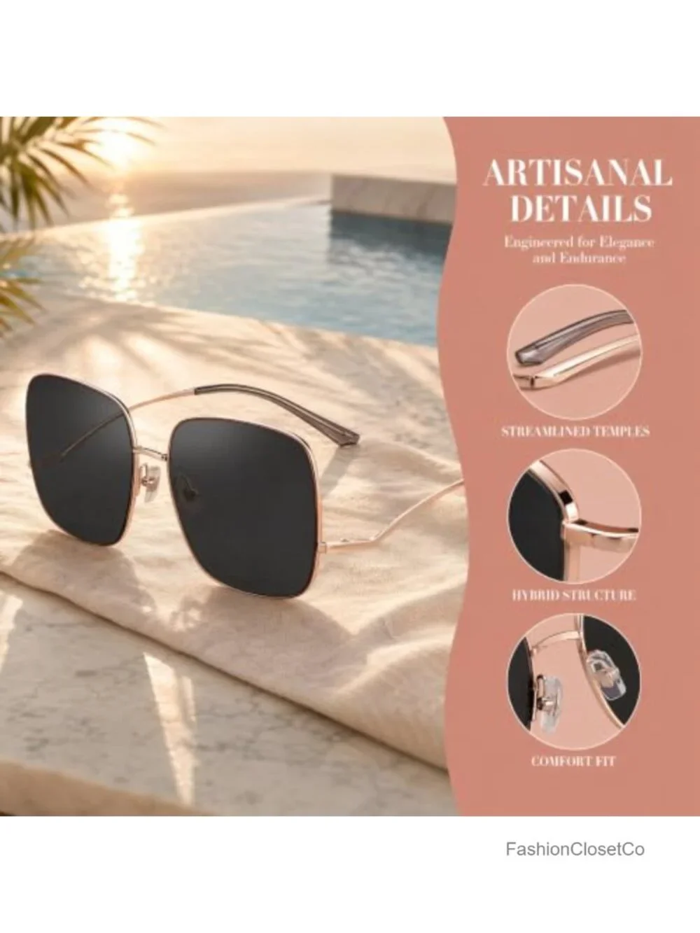 Oversized Square Polarized Sunglasses Women UV400 Nylon Lens Metal Frame